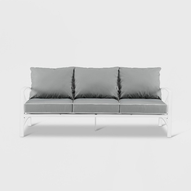 Kaplan Outdoor Metal Sofa White With Gray Cushions Crosley