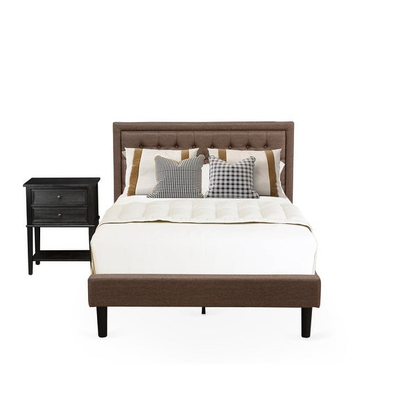 East West Furniture Wooden Bedroom Set - Wood Full Size Bed Frame - Brown Headboard with 1 Nightstand (End Table Finish Option) - - 33772208