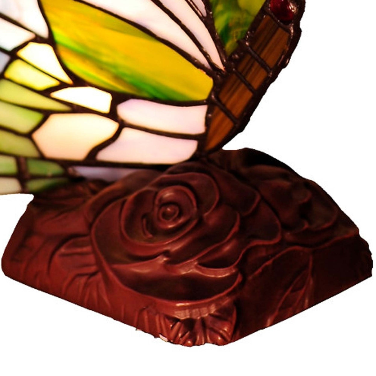 10 Inch Tiffany Style Metal Table Lamp with Butterfly Design, Multicolor