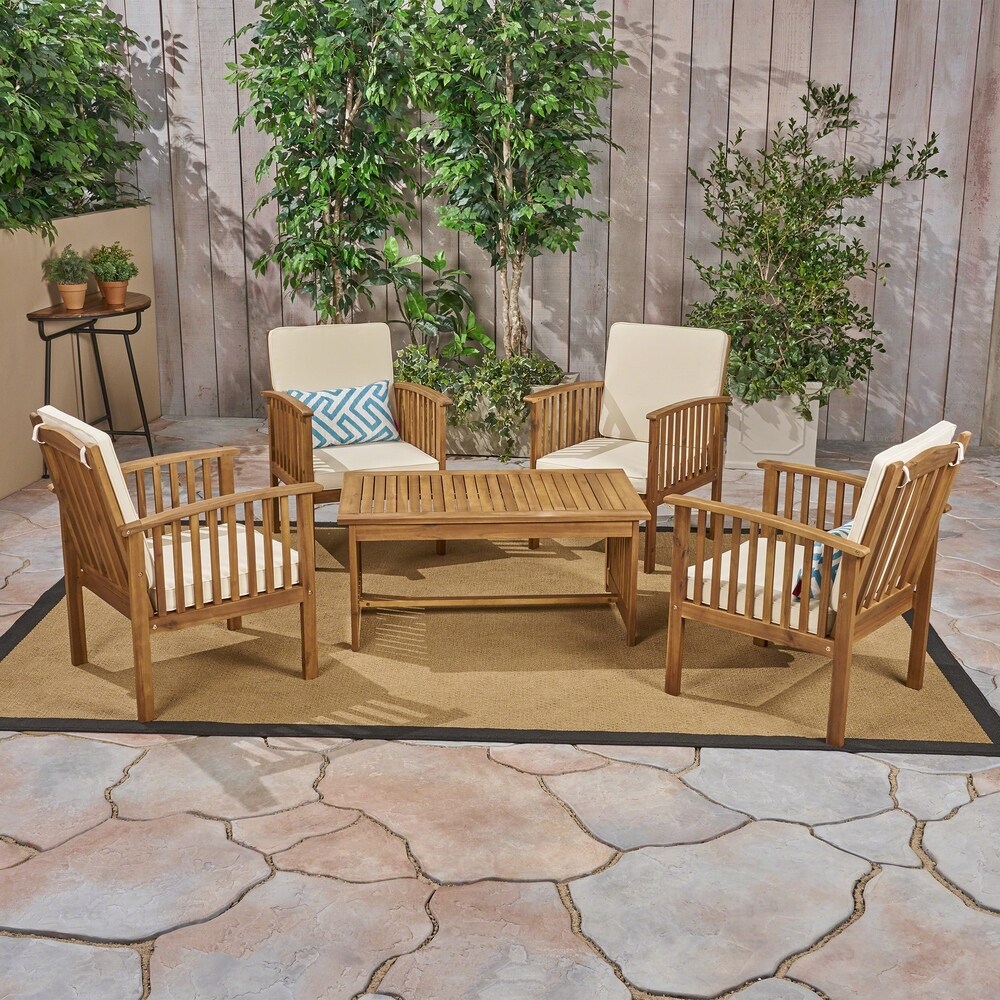 Carolina Outdoor 4 Seater Acacia Wood Club Chairs with Coffee Table by Christopher Knight Home