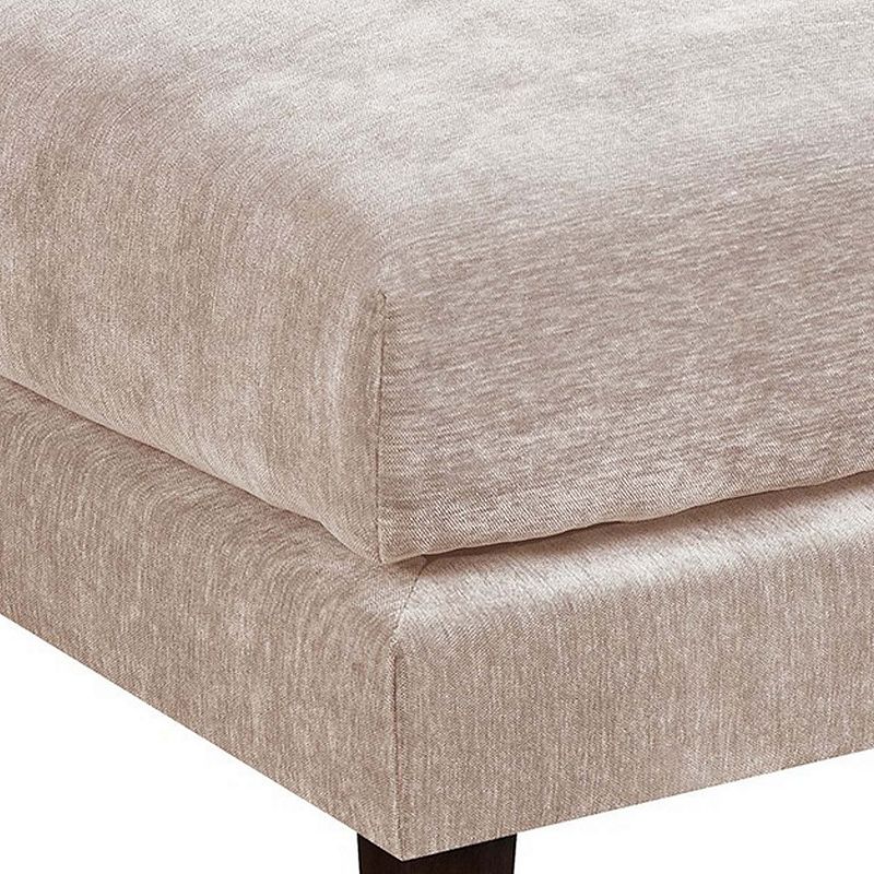 Rio 32 Inch Modular Ottoman， Box Cushion Seat， Wood Legs， Beige Fabric