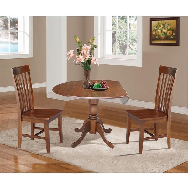 42 in. Drop Leaf Table with 2 Slat Back Dining Chairs - 3 Piece Set