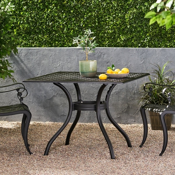 Black Metal Outdoor Patio Dining Table with Umbrella Hole (Table Only)