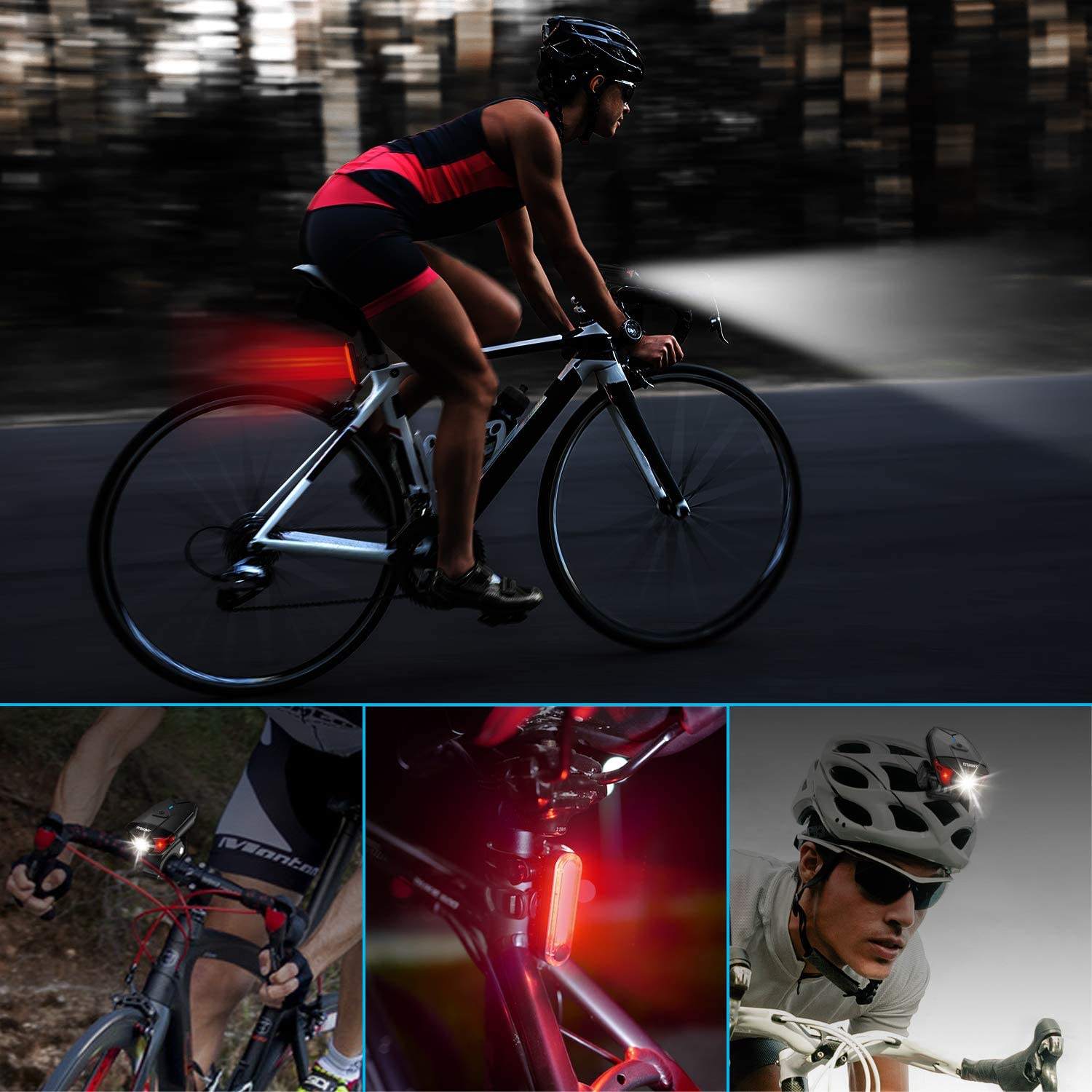 RTS Mountain bike bicycle LED light USB rechargeable bicycle front light dual use helmet lamp Tail Light Accessories