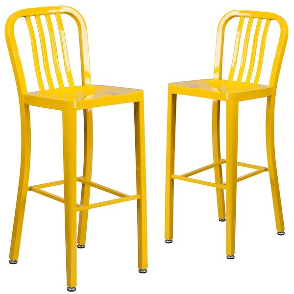 2 Pack 30'' High Metal Indoor-Outdoor Barstool with Vertical Slat Back