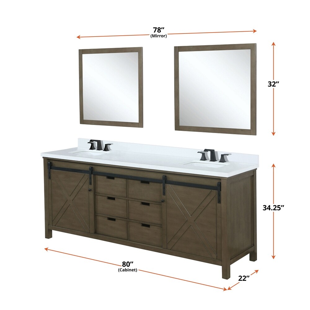 Marsyas 80 in W x 22 in D Brown Double Bath Vanity  Cultured Marble Countertop  Faucet Set and 30 in Mirrors