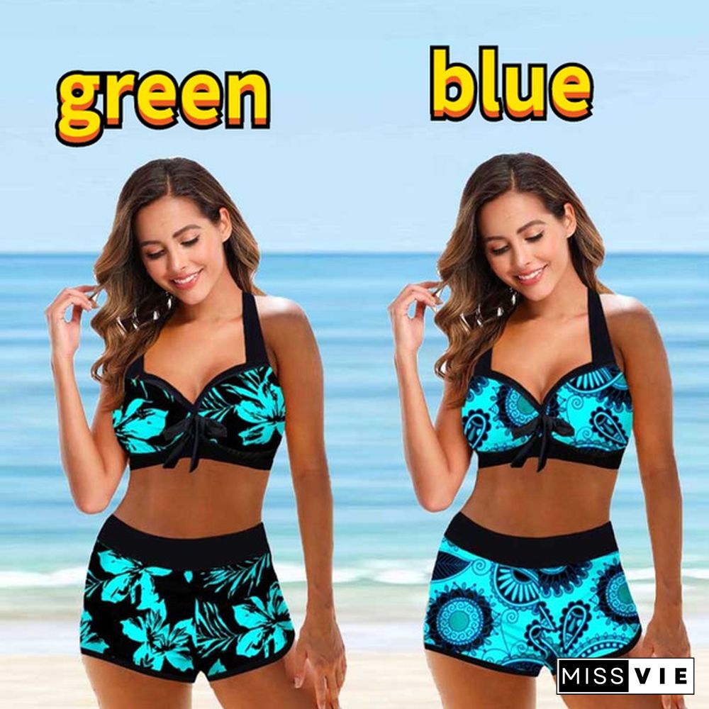 Women Swim Summer Dress Swimwear Bathing Suit Two Pieces Bikini Set Swimsuits Womens Tie Dye Print and Shorts Tankinis Flower Printed Beach Plus Size XS-8XL