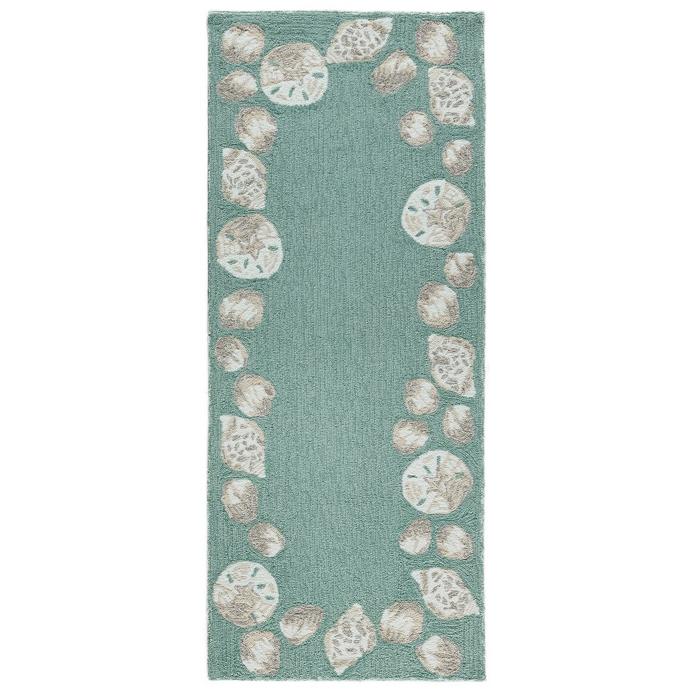 Liora Manne Capri Seashell Border Indoor/Outdoor Rug Aqua