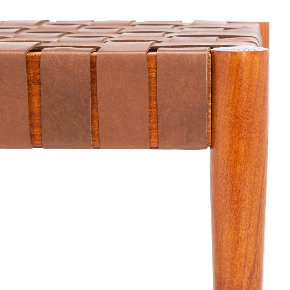 SAFAVIEH  Amalia Wood and Leather Bench.