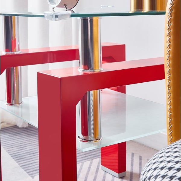 Glass Top Square Double-Layer End Table