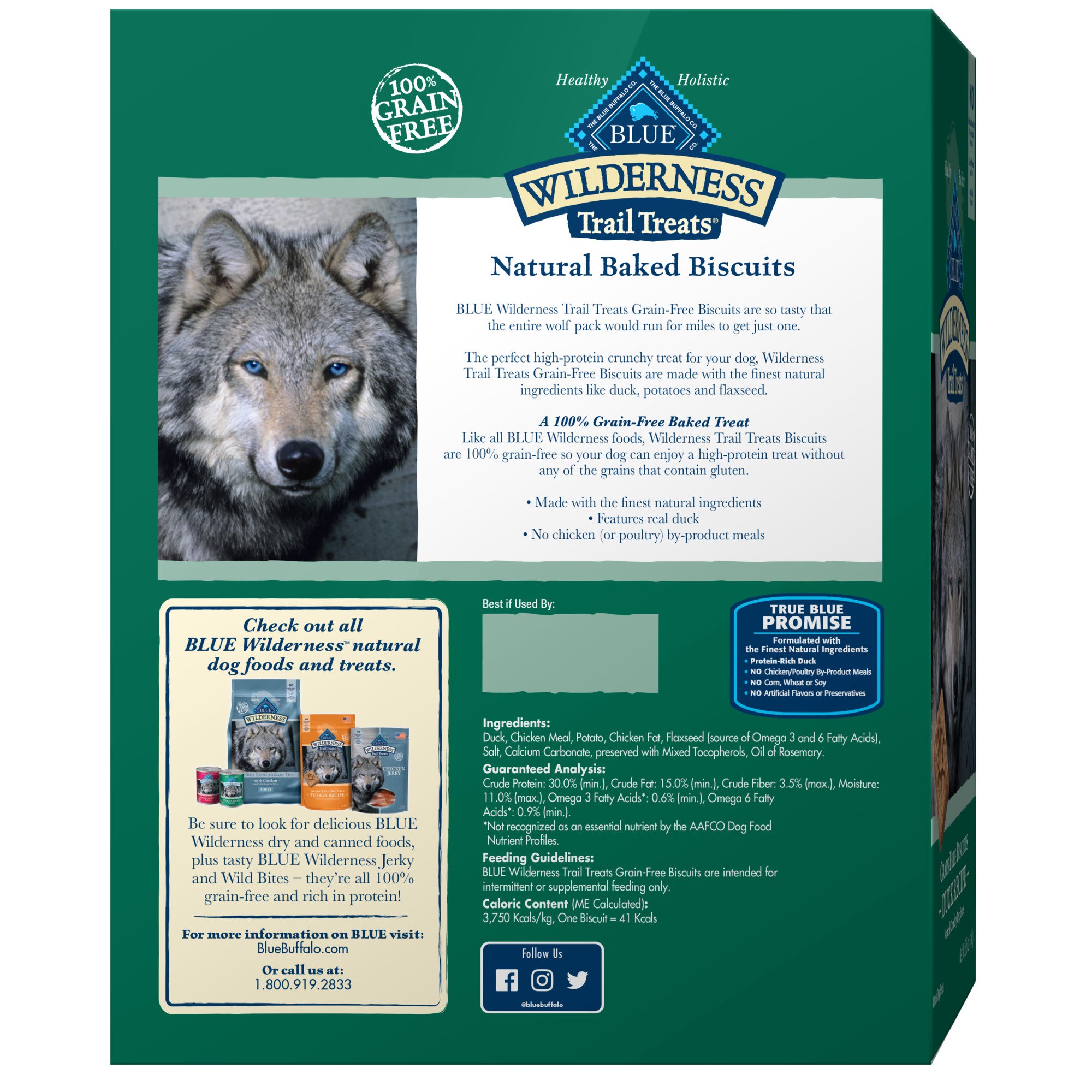 Blue Buffalo Blue Wilderness Trail Treats Grain Free Biscuits Duck Recipe for Dogs， 36 oz.