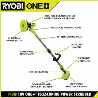 RYOBI ONE+ 18V Cordless Telescoping Power Scrubber Kit with 2.0 Ah Battery and Charger and 6 in. 2-Piece Cloth Microfiber Kit P4500K-A95KMCK1