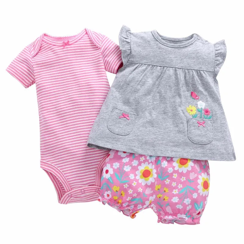 3 Pieces Newborn Infant Baby girl clothes 2023 Summer Cute Cartoon Bodysuit+Tops+Shorts Soft Cotton Bebies Kids Outfits