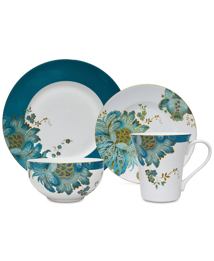 222 Fifth Eliza Teal 16-Pc. Dinnerware Set Service for 4