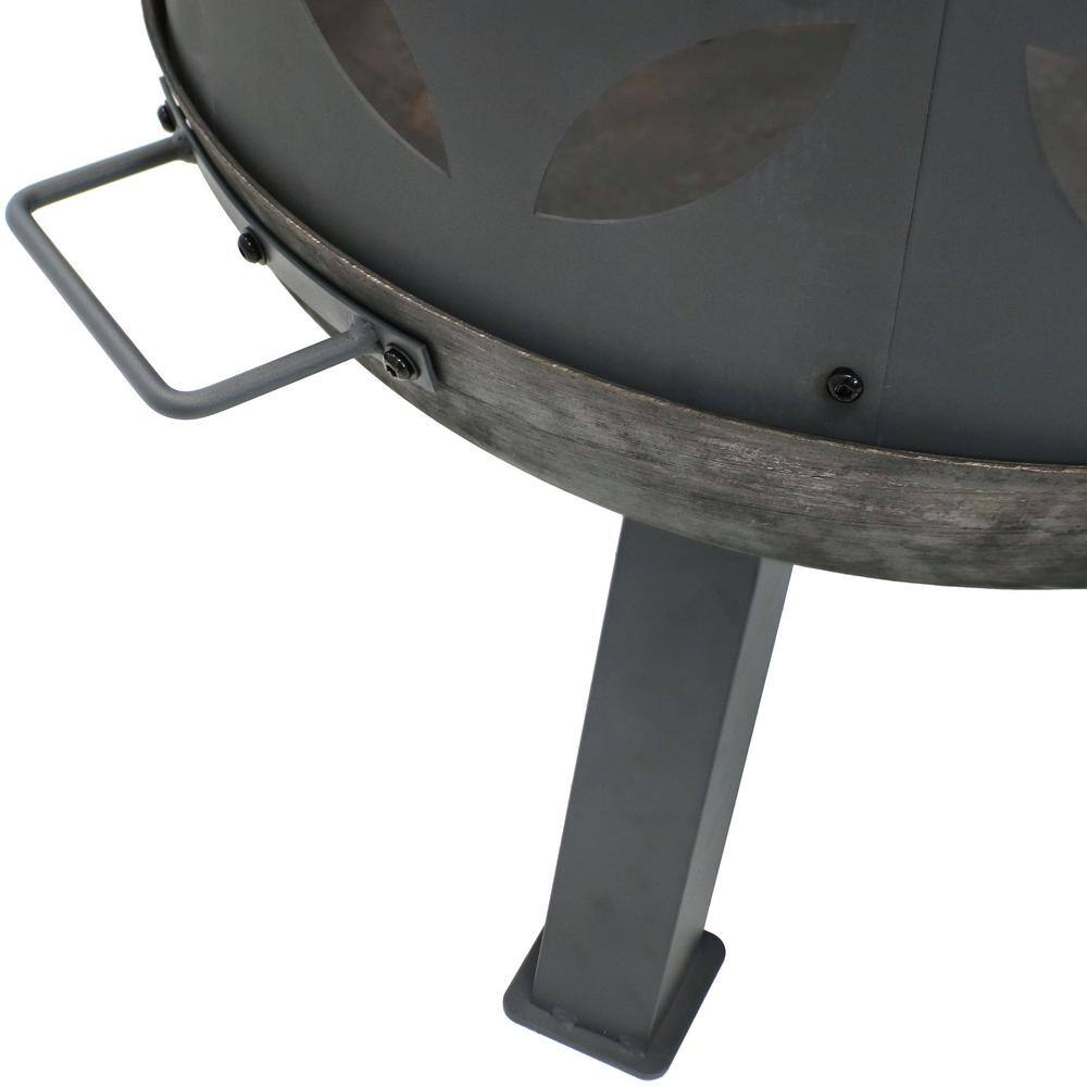 Sunnydaze Decor 26 in. x 29 in. Round Cast Iron Retro Outdoor Wood Fire Pit Bowl in Gray with Spark Screen RCM-LG561N