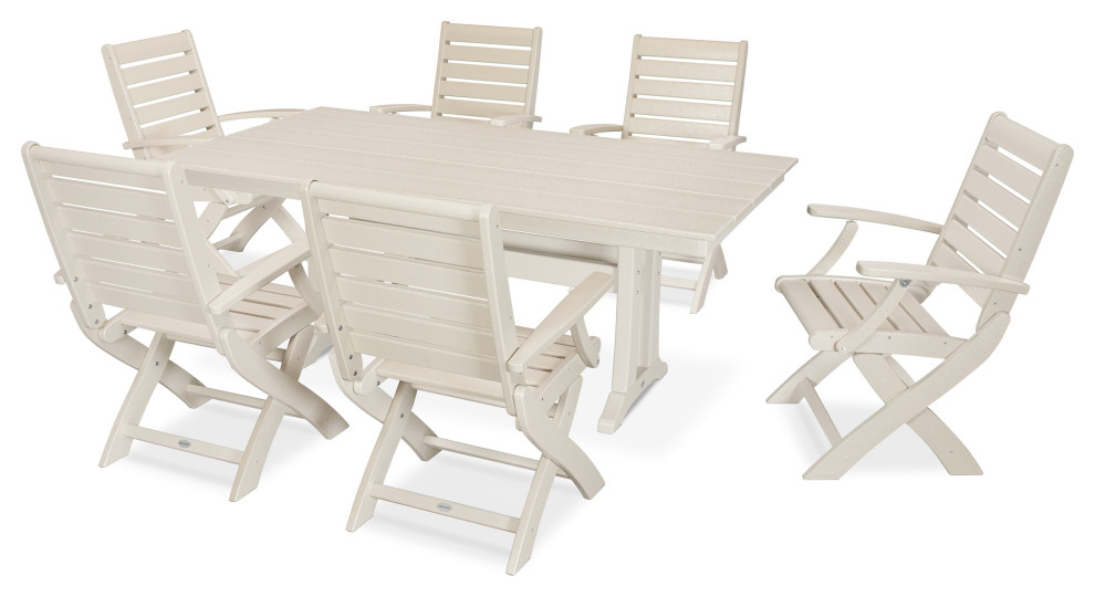 POLYWOOD 7 Piece Signature Folding Chair Dining Set   Beach Style   Outdoor Dining Sets   by POLYWOOD  Houzz