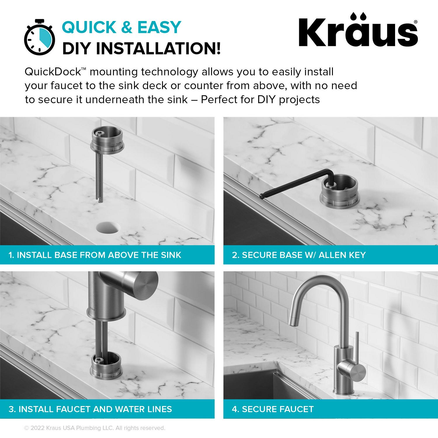 KRAUS Oletto Single Handle Kitchen Bar Faucet with QuickDock Top Mount Assembly in Brushed Brass