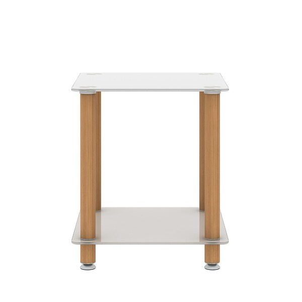 2 Pieces 2-Tier Space Side Table with Glass Tabletop and Metal Legs