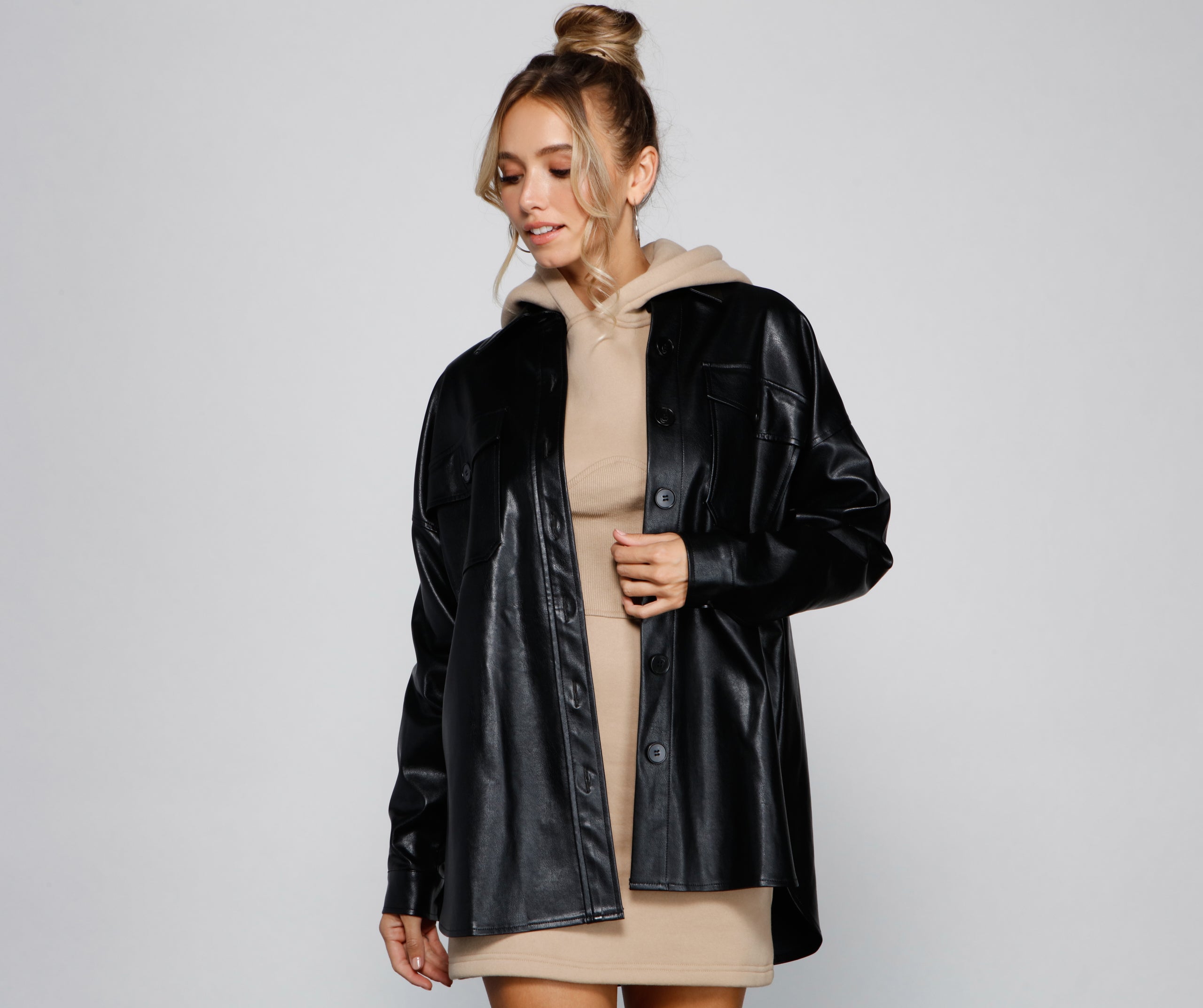 Essential Faux Leather Long Shacket