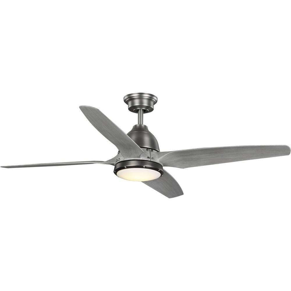 Progress Lighting Alleron 56 in. 4-Blade LED Grey Weathered Wood DC Motor Urban Industrial Ceiling Fan with Light P250009-081-30