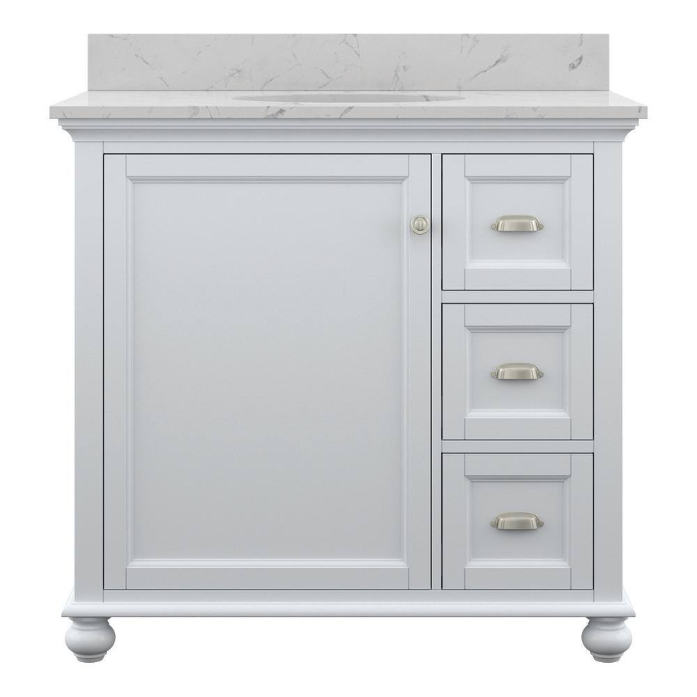 Home Decorators Collection Lamport 37 in. x 22 in. D Bath Vanity in White with Engineered Stone Vanity Top in White LMWVT3622D