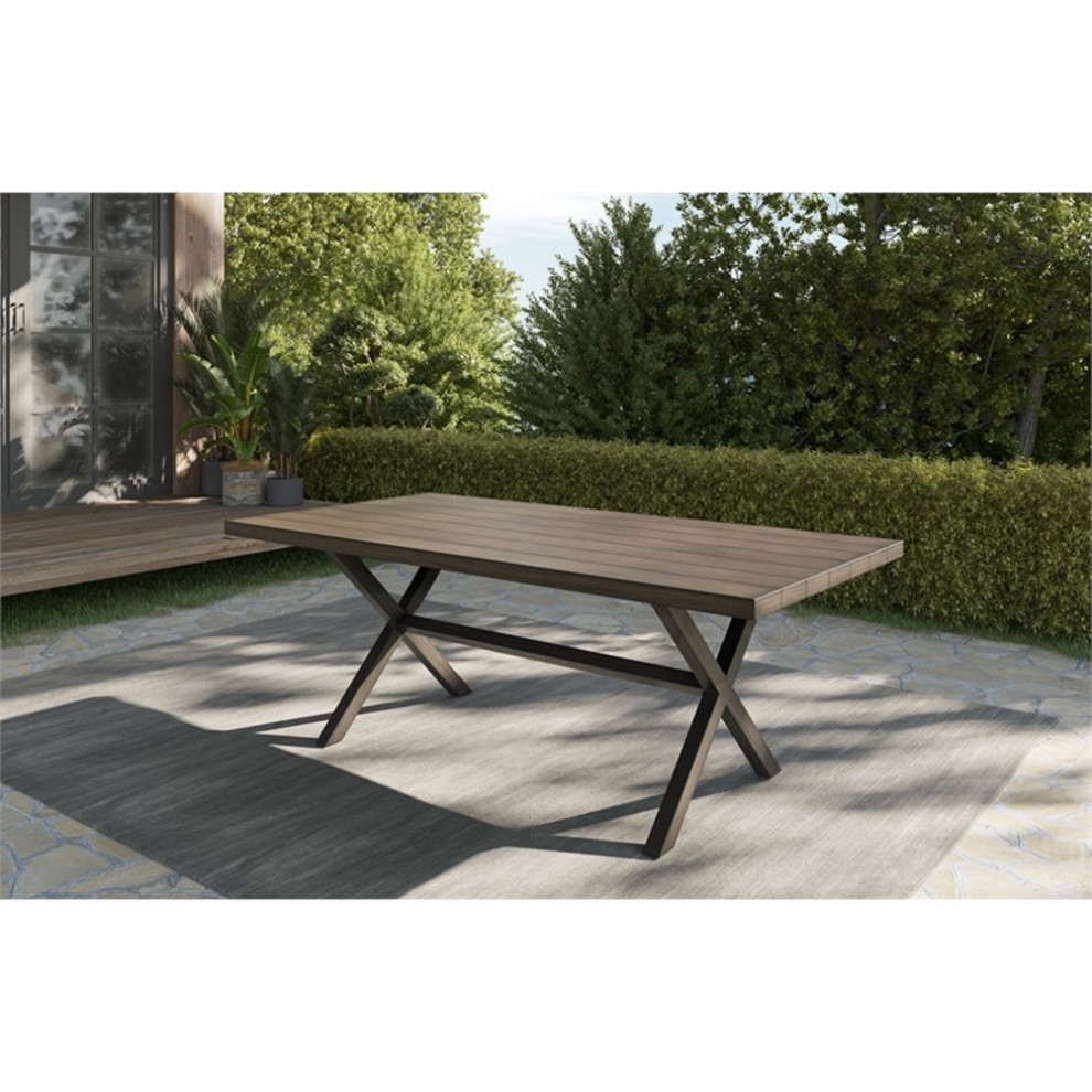 Marina Brown Aluminum Rectanglular Patio Table   Transitional   Outdoor Dining Tables   by Homesquare  Houzz