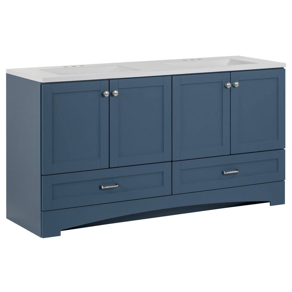 Glacier Bay Lancaster 60.25 in. W x 18.75 in. D Shaker Bath Vanity in Admiral Blue with White Cultured Marble Top B60X20331