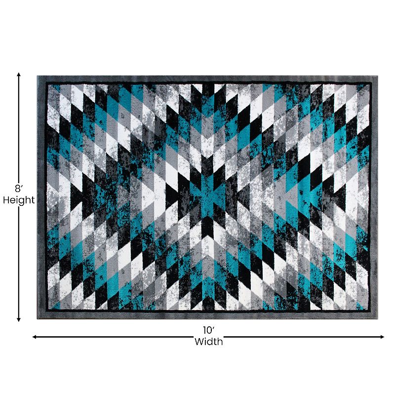 Masada Rugs Masada Rugs Stephanie Collection 8'x10' Area Rug with Distressed Southwest Native American Design 1106 in Turquoise， Gray， Black and White