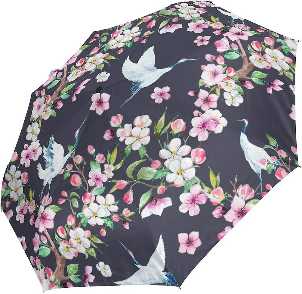 Travel Umbrella Automatic Windproof Foldable Umbrella Crane Blooming Cherry