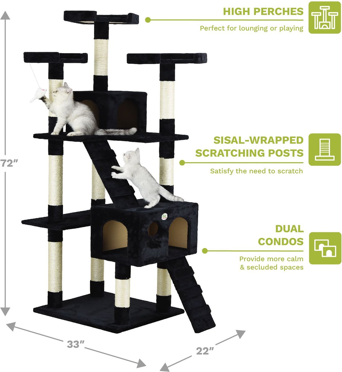 Go Pet Club 72-in Faux Fur Cat Tree and Condo (Black)