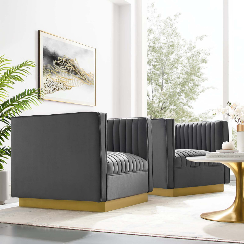 Tufted Upholstered Performance Velvet Armchair Set of 2   Gray   Contemporary   Armchairs And Accent Chairs   by Homesquare  Houzz