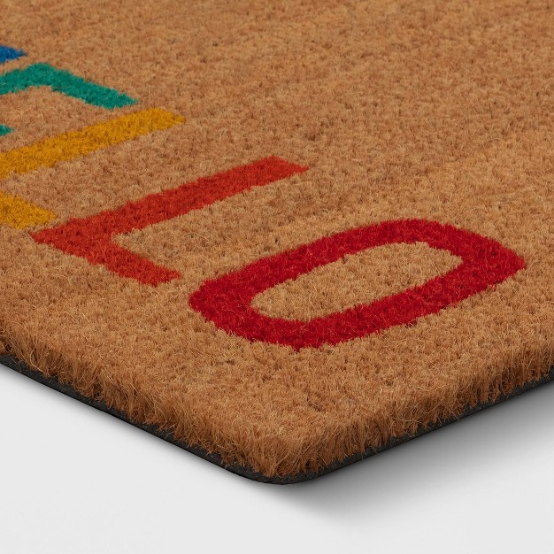 x27 hello x27 Rainbow Coir Doormat Natural