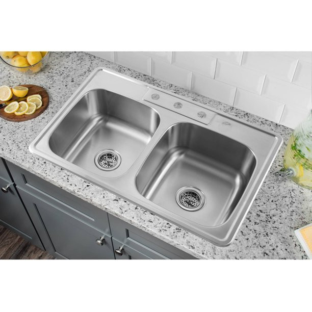 Magnus Sinks 33-in x 22-in 20 Gauge Stainless Steel Double Bowl Kitchen Sink