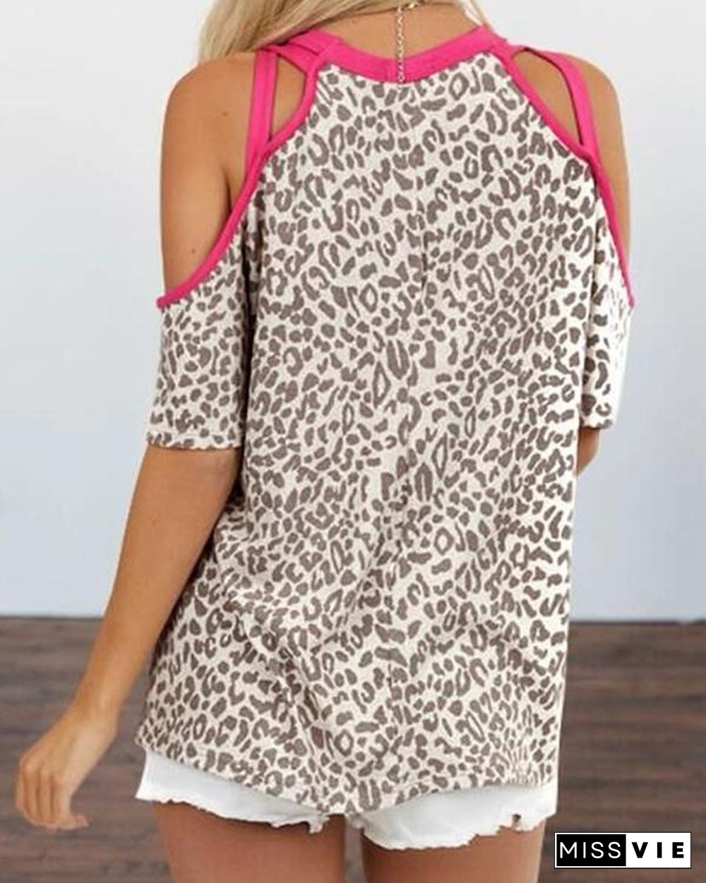 Leopard Print Cold Shoulder T-shirt