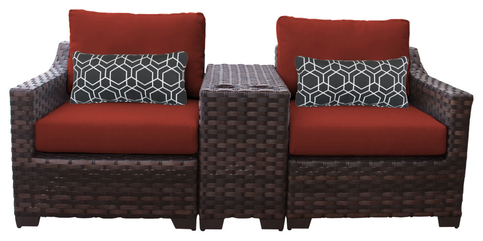 kathy ireland River Brook 3 Piece Wicker Patio Furniture Set Aqua   Tropical   Outdoor Lounge Sets   by TKClassics  Houzz