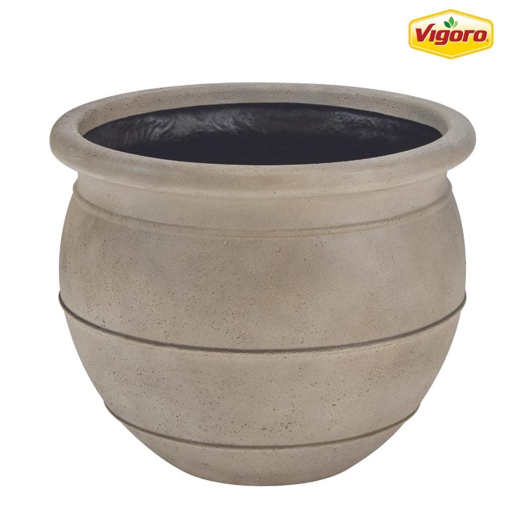 Vigoro 14 in. Stonington Medium Gray Stone Finish Clay Pot (14 in. D x 11.6 in. H) LHDPTSTON14X11