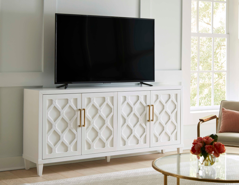 Modern Wood 70 quotConsole With With doors  TV Stand  Fully Assembled  White   Transitional   Entertainment Centers And Tv Stands   by Martin Furniture  Houzz