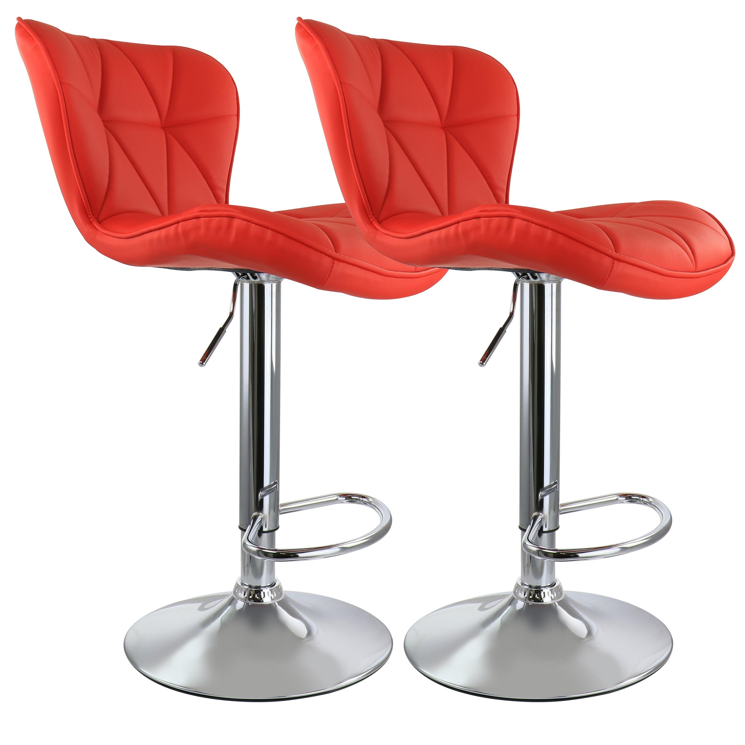 Elama Bar Stool with Adjustable Height and Swivel， Red and Chrome， Set of 2