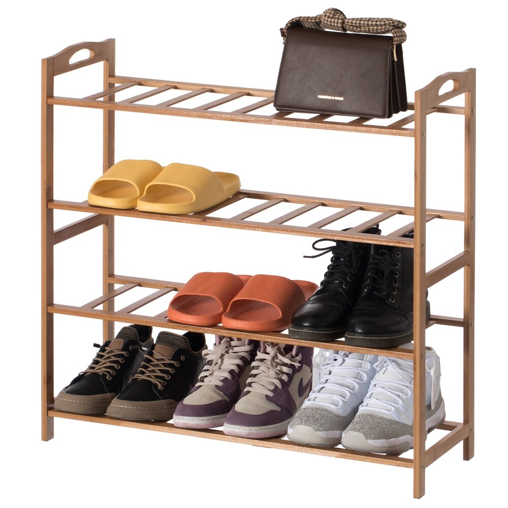 Bamboo Storage Shoe Rack  Free Standing Shoe Organizer Storage Rack