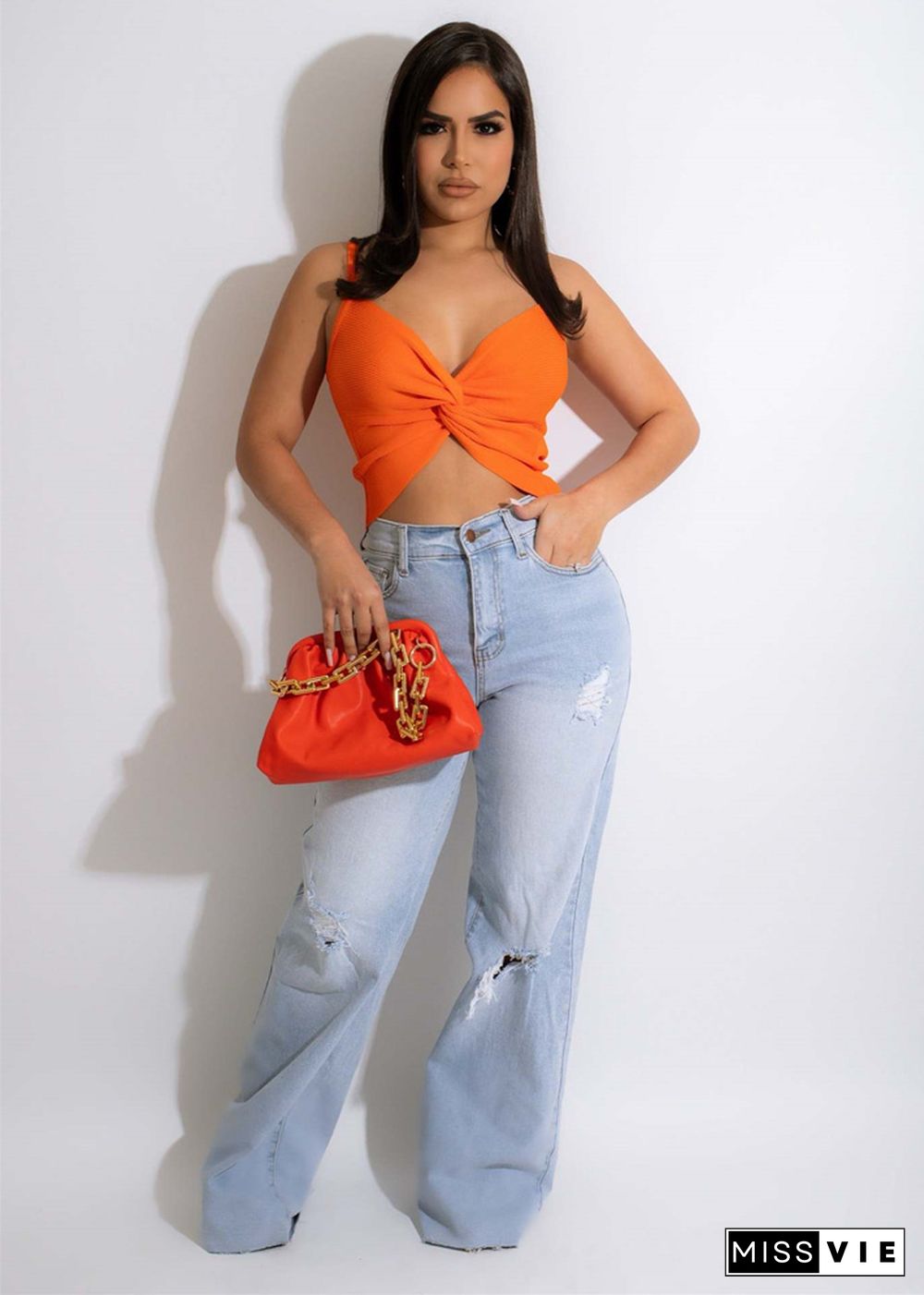 Deep V-Neck Ruched Knot Front Camisole Crop Top