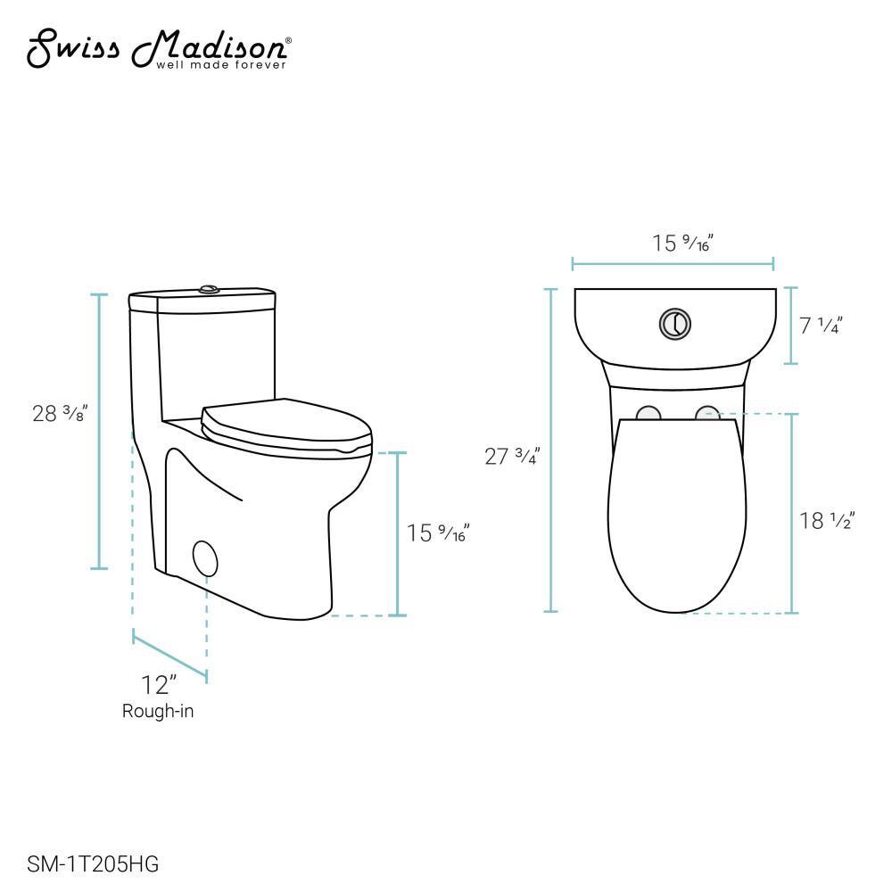 Swiss Madison Sublime 1-piece 1.11.6 GPF Dual Flush Elongated Toilet in Glossy White with Brushed Gold Hardware Seat Included SM-1T205HG