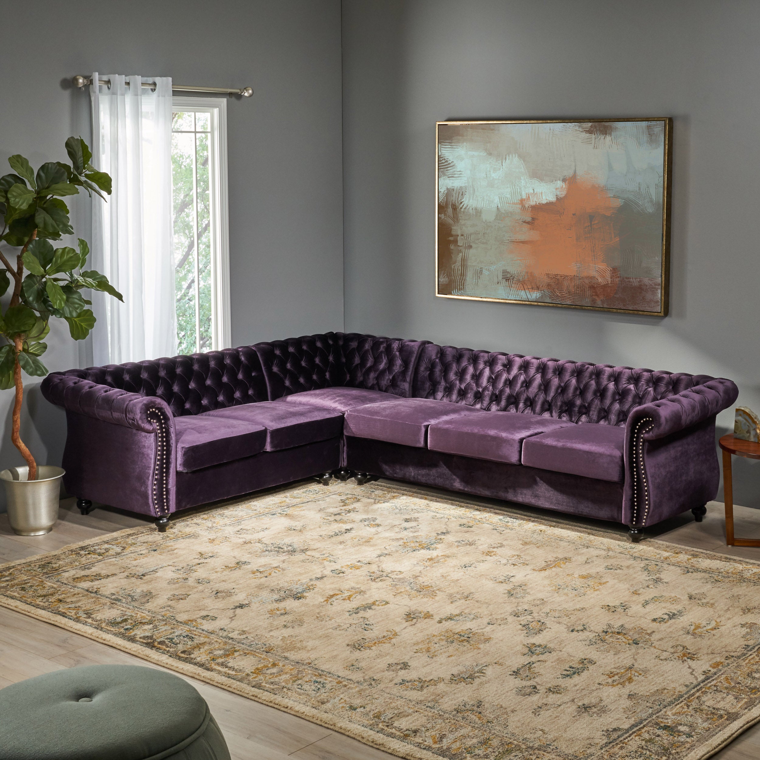 Rachel 6 Seater Tufted Velvet Chesterfield Sectional