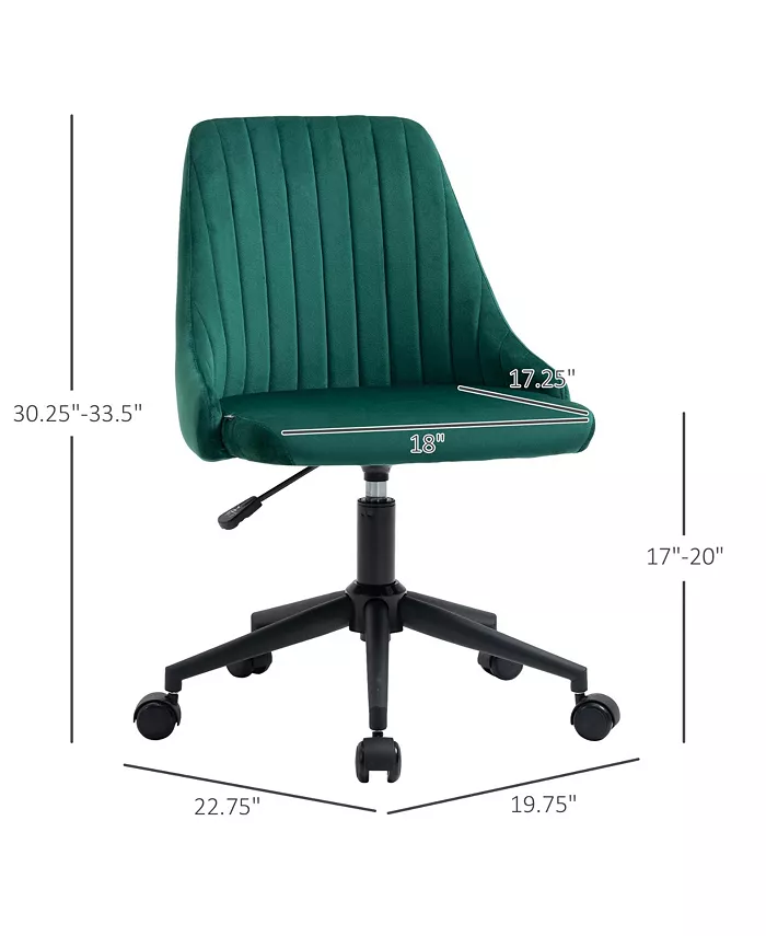 Vinsetto Mid-Back Office Chair Velvet Fabric Swivel Scallop Shape Computer Desk Chair for Home Office or Bedroom Green