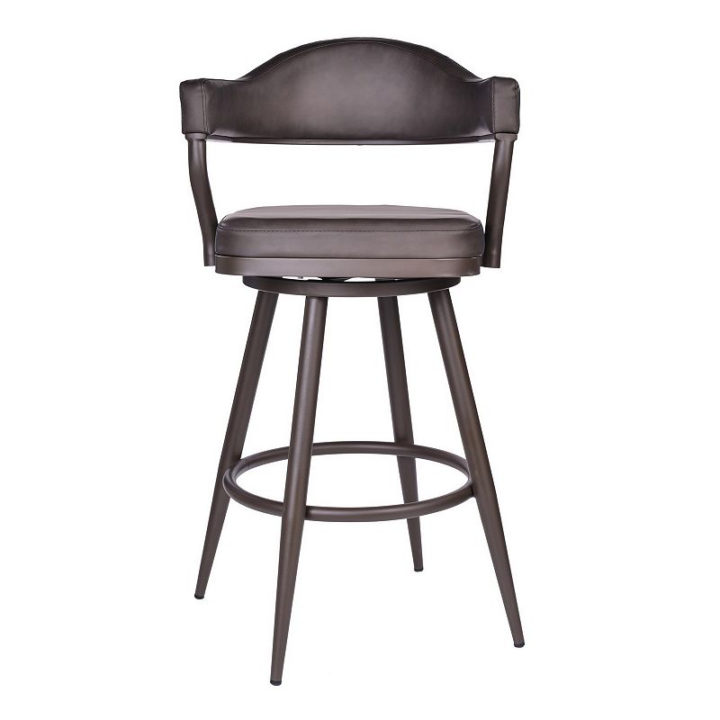 Faux Leather Barstool with Open Camelback Design， Brown