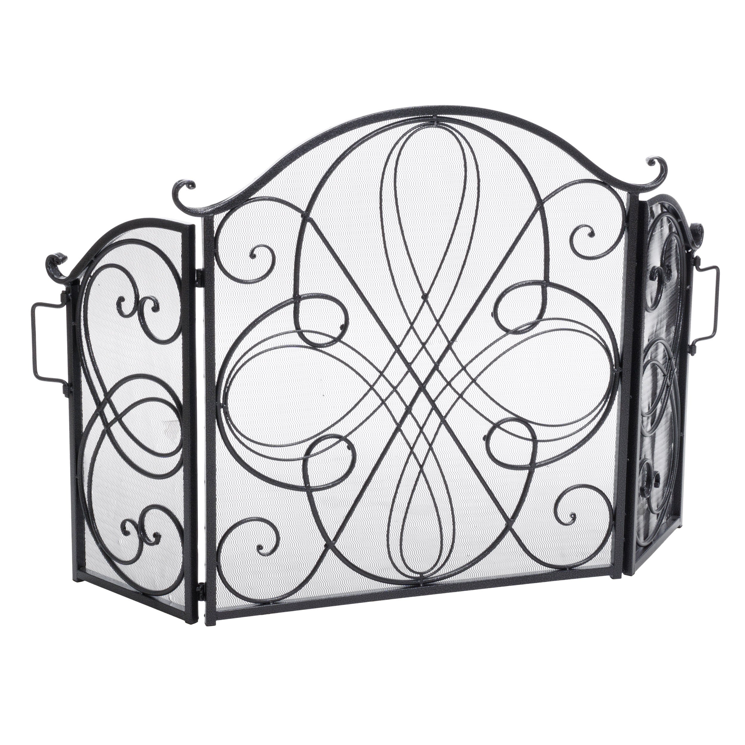 Rosalinda Black Silver Finish Floral Iron Fireplace Screen