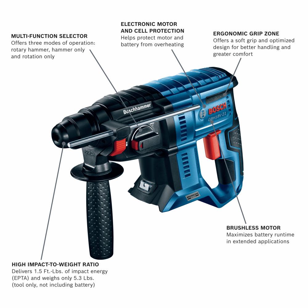 18V Brushless SDS-plus® 3/4 In. Rotary Hammer， Bare Tool