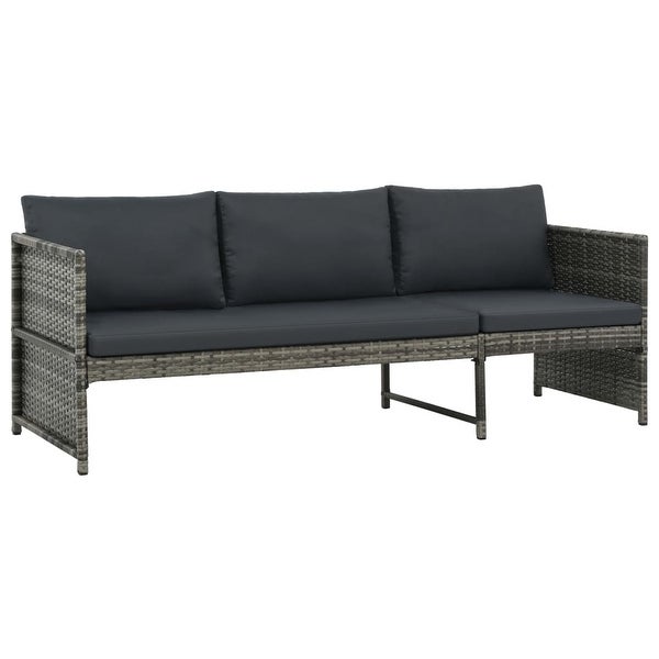 3 Piece Patio Lounge Set with Cushions Poly Rattan Gray - Overstock - 36363832