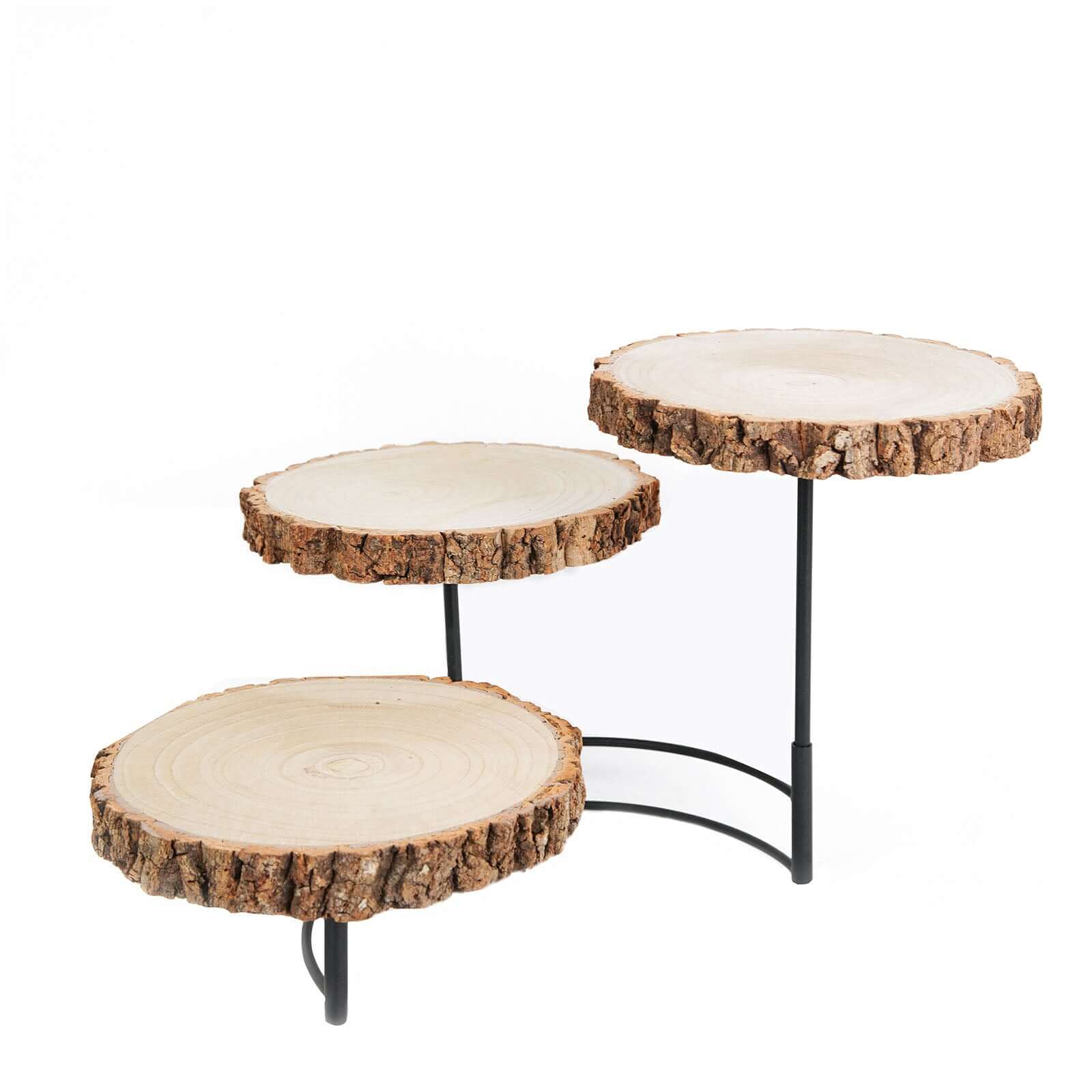 3-Tier Wood Slice Cheese Board, Cupcake Stand, Half Moon Rustic Centerpiece 12