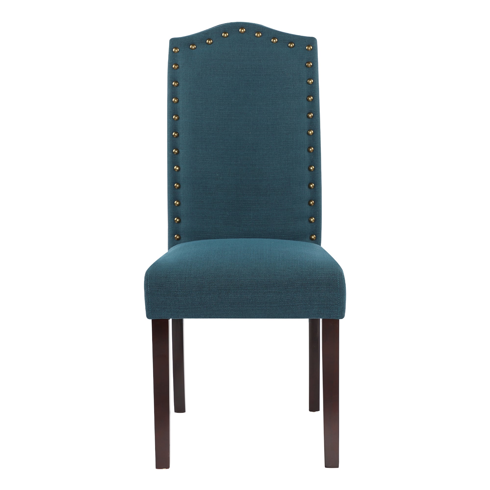 High Back Fabric Upholstered Dining Chairs with Nailhead Trim， Blue， Set of 2