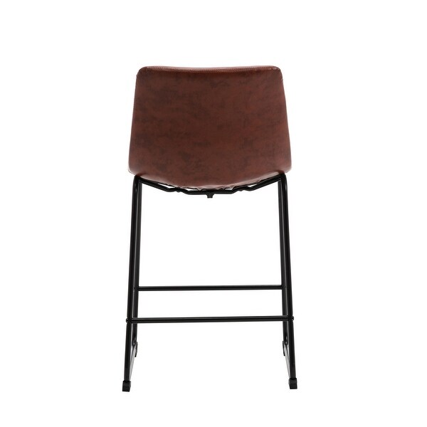 Porthos Home Enva Counter and Bar Stools Set of 2， PU Leather， Iron Sled Legs